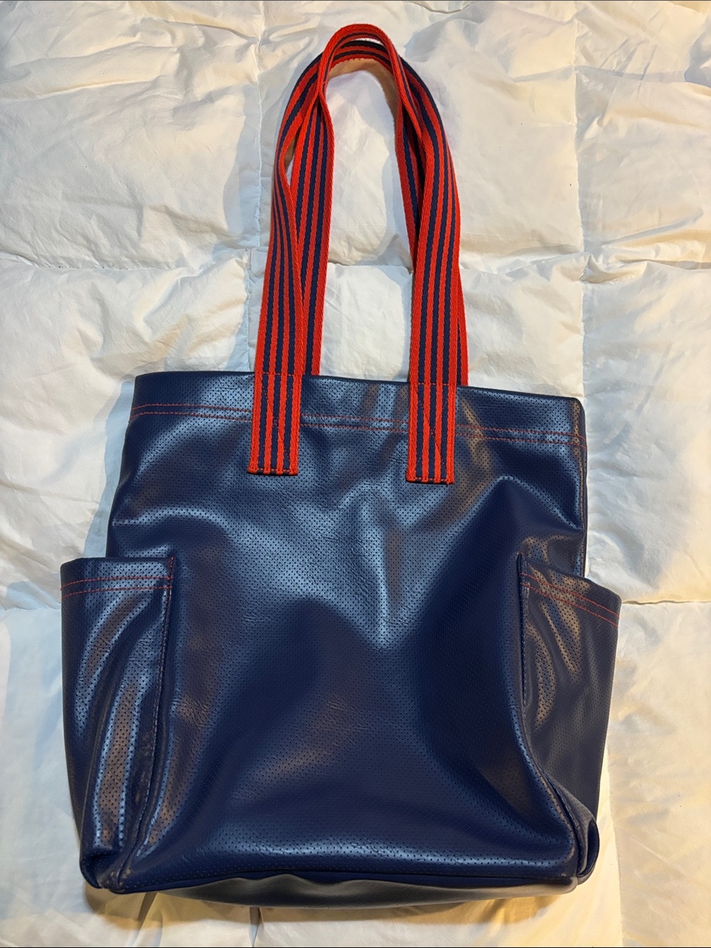 Universal Thread Navy Blue Tote with Red Striped Handles